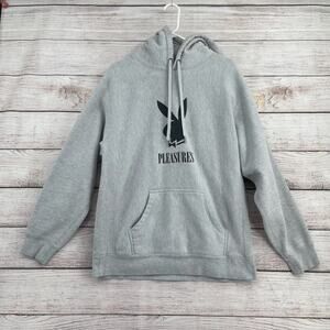 Pleasures x Playboy Logo Heavyweight‎ Hoodie Sweatshirt Men's Size L Gray